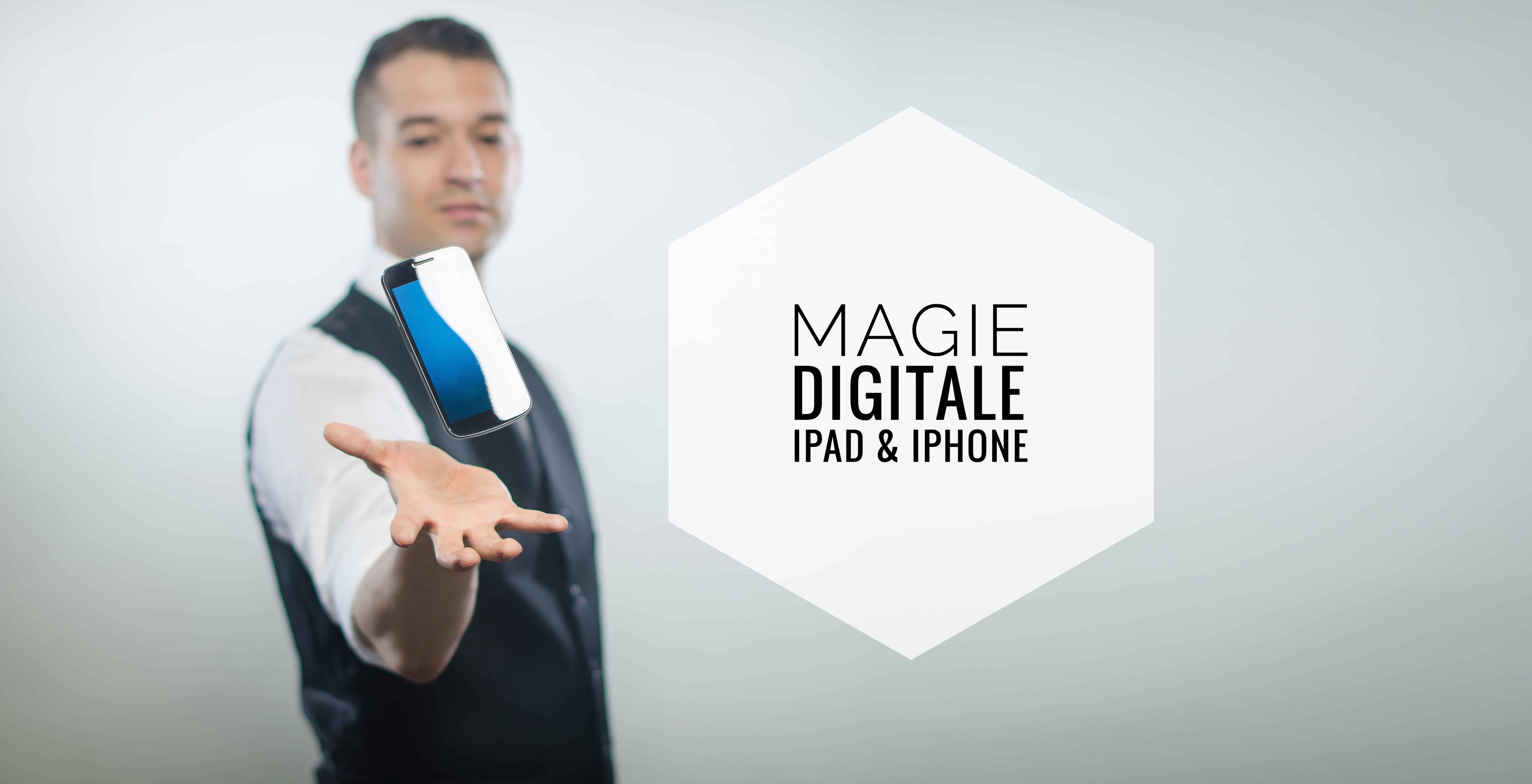 image de vinz le magicien faisant léviter un téléphone entre ses mains.