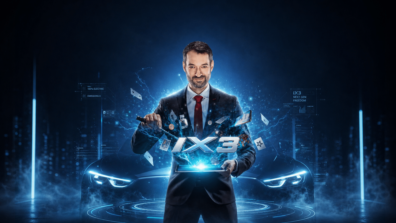 vinz le magicien au lancement du BMW IX3